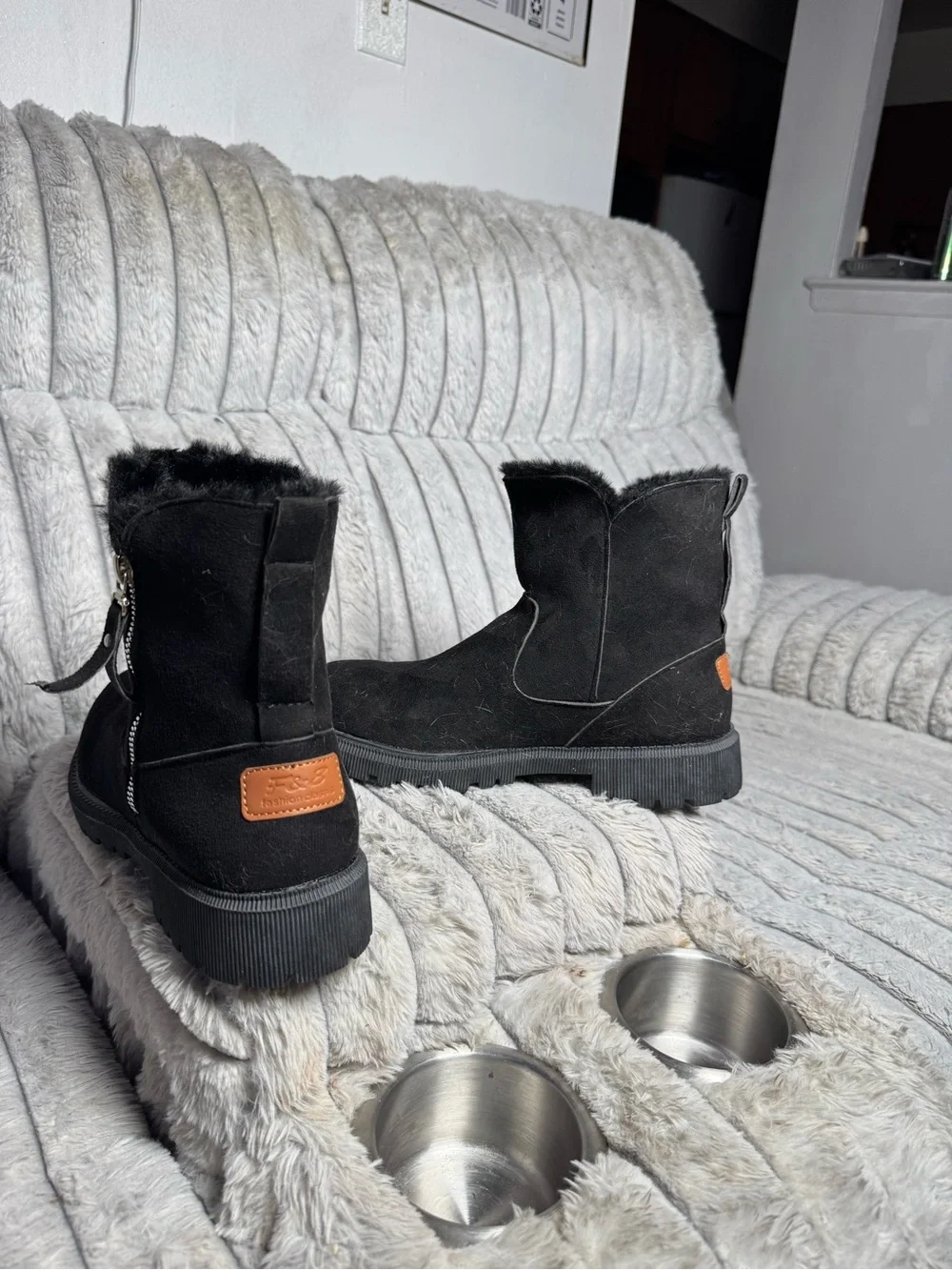 Men's Black Suede Zip-Up Fur-Lined Ankle Boots